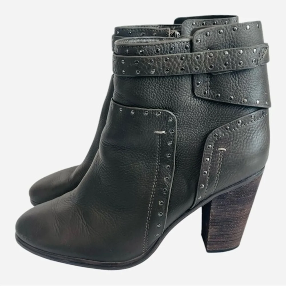 Vince Camuto Grey Leather Studded Ankle Booties Heeled Women’s Size 9M